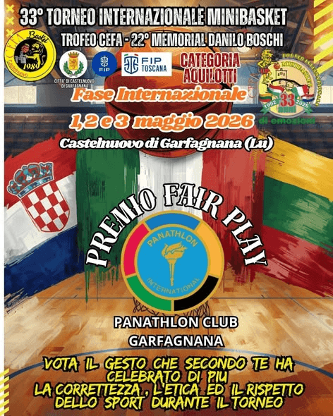 Il Premio Panathlon Fair Play alla 33ª Edizione del Torneo Internazionale di Minibasket Trofeo CEFA - 22° Memorial Danilo Boschi