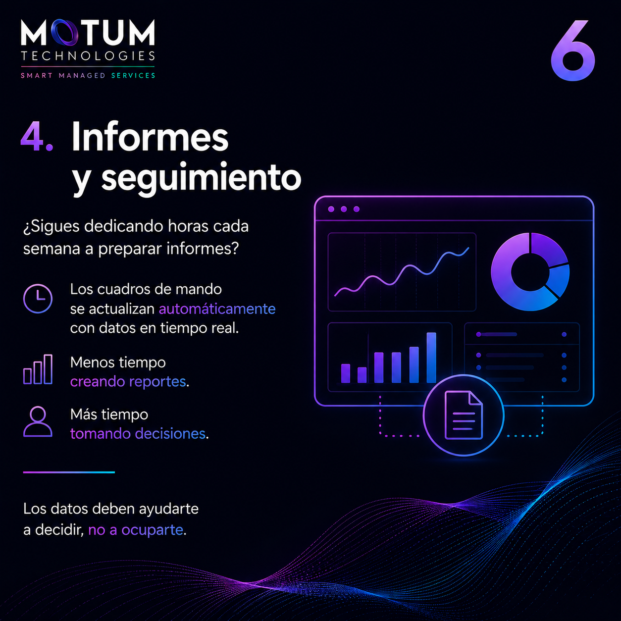 Informes automatizados y cuadros de mando inteligentes Cuadros de mando automatizados con datos en tiempo real para mejorar la toma de decisiones empresariales. Los dashboards automatizados permiten disponer de información actualizada, ahorrar tiempo y facilitar decisiones basadas en datos.