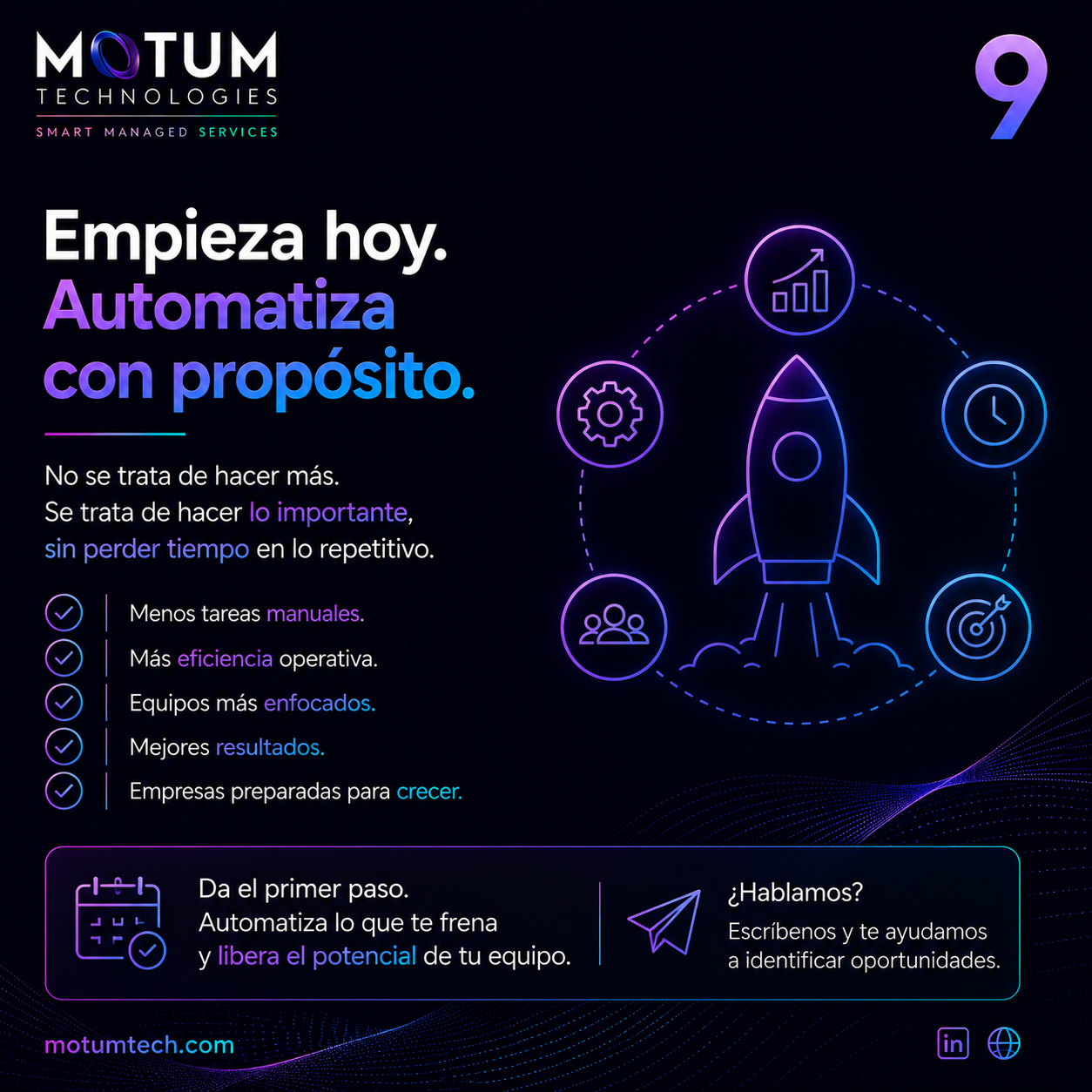 Automatización empresarial con Motum Technologies Motum Technologies ayuda a automatizar procesos empresariales mediante integración IT OT y Smart Managed Services. Motum Technologies impulsa la transformación digital mediante automatización de procesos, integración IT/OT, desarrollo de software y Smart Managed Services para empresas e industria.