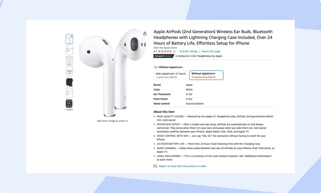 Beispiel für die Optimierung des Amazon-Angebots von Apple AirPods