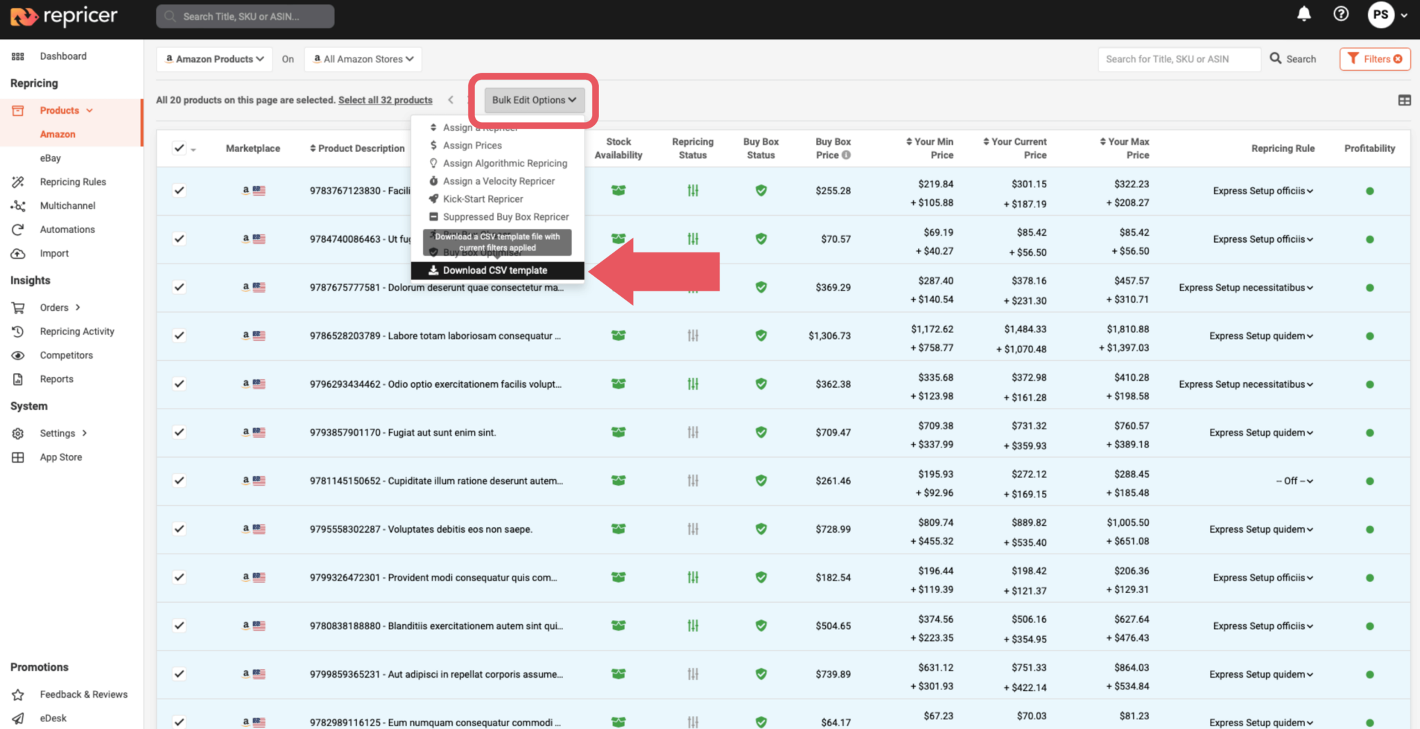 scarica il file csv