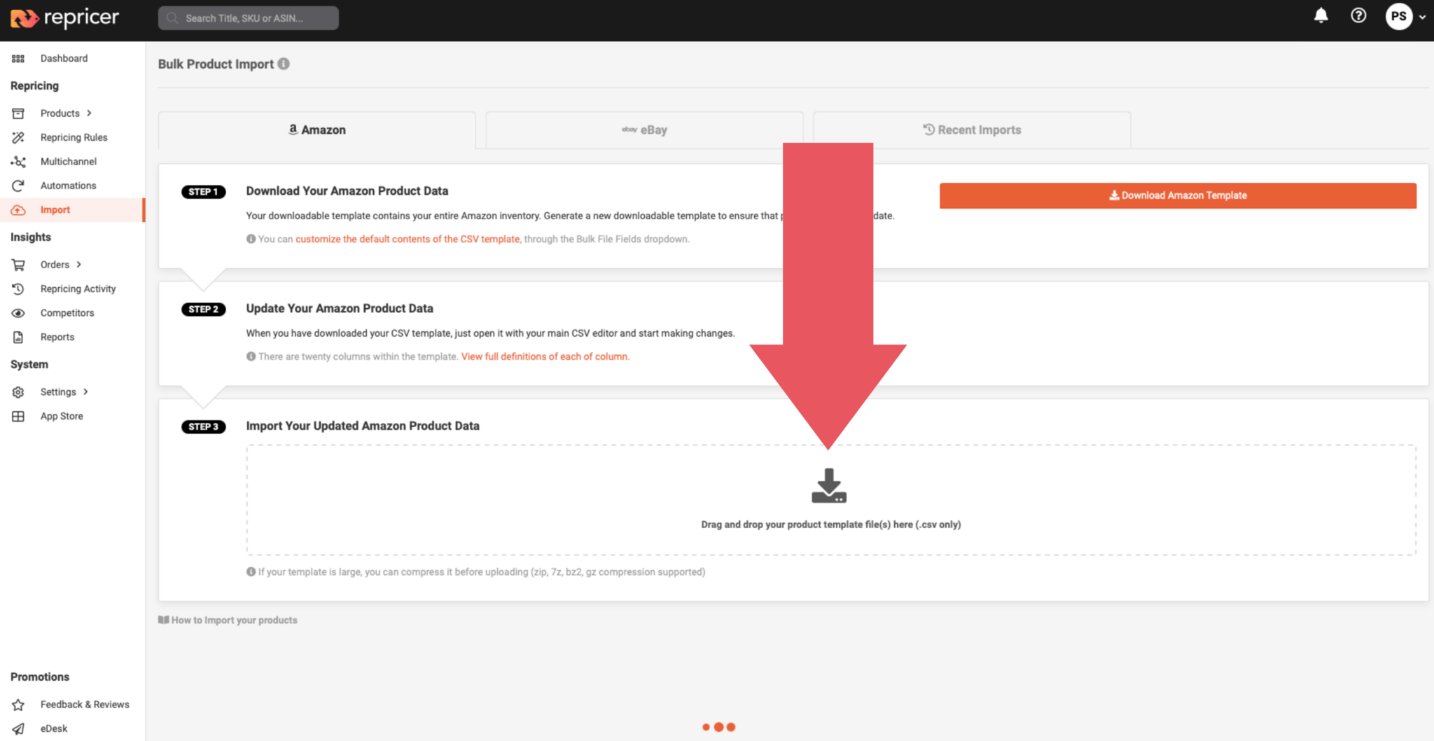 importare un file csv