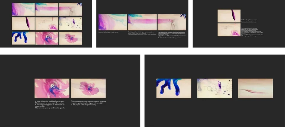 SHE music video storyboard with ink running down paper Van Velvet.png
