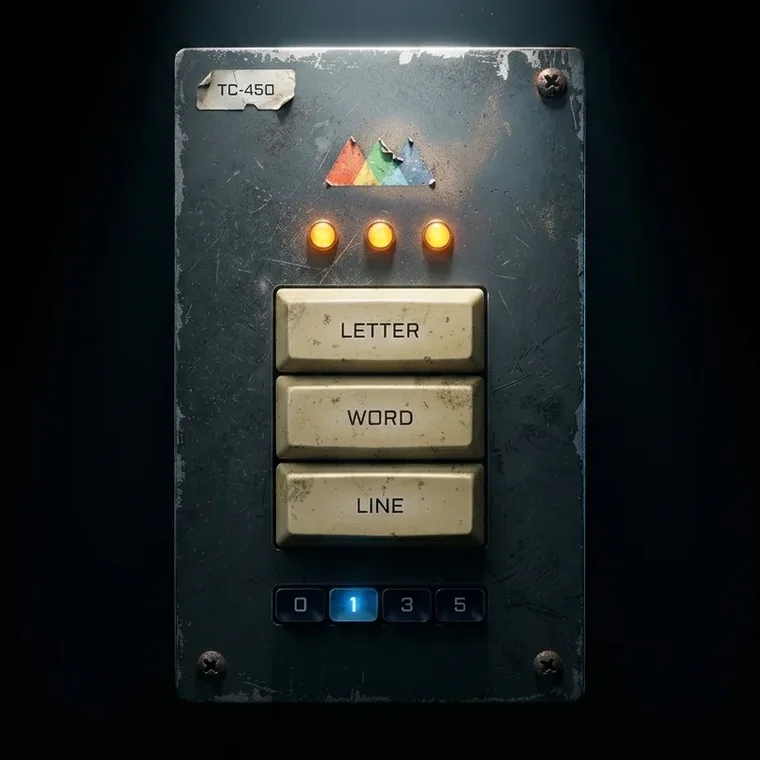 The fictional Type Chopper TC-450 hardware unit, shown straight on against a dark studio background.