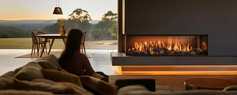 Rinnai home heating fireplace in a modern living space.