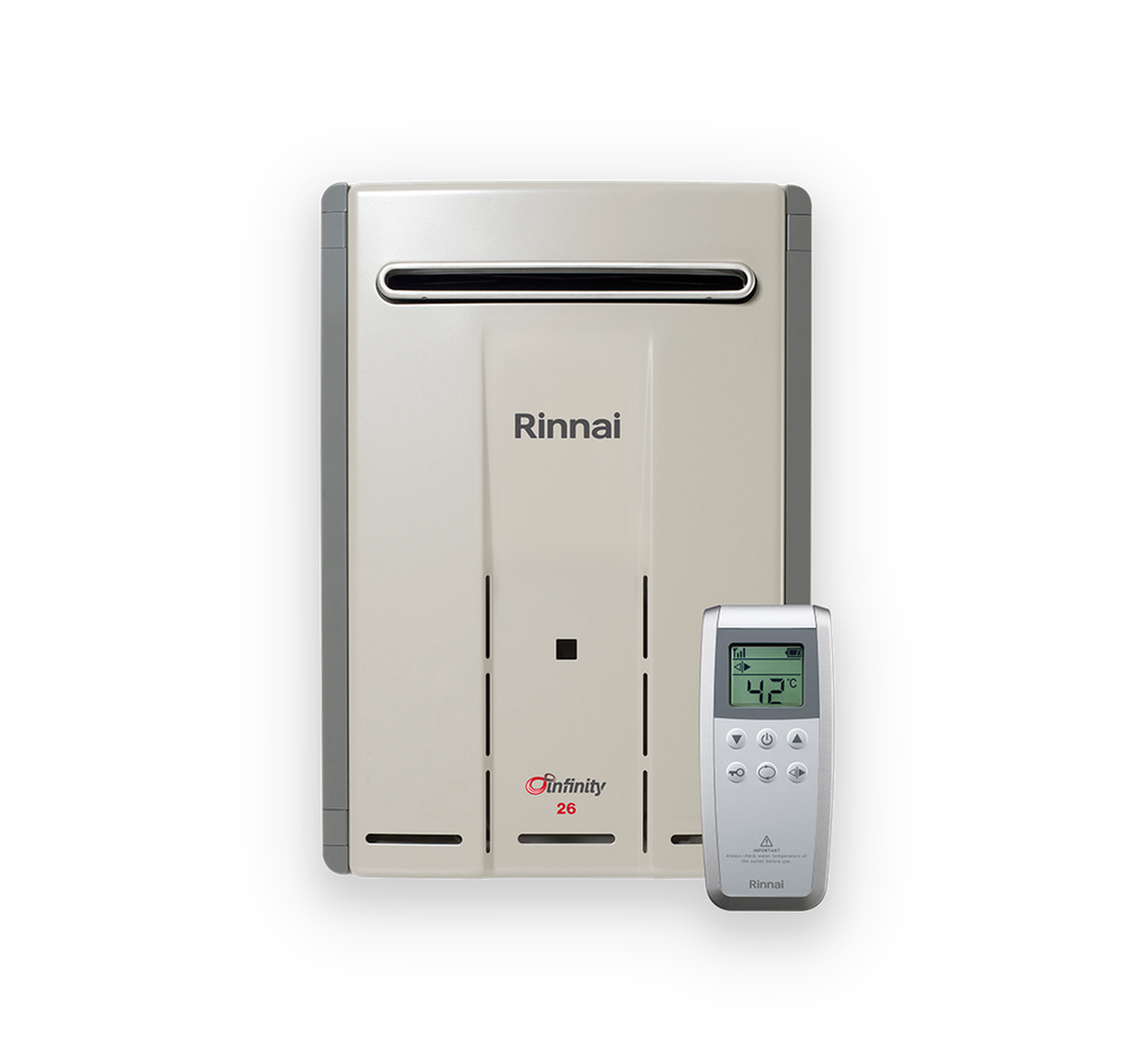 Rinnai Infinity 26 Touch Gas Continuous Flow Hot Water (front – remote controller)