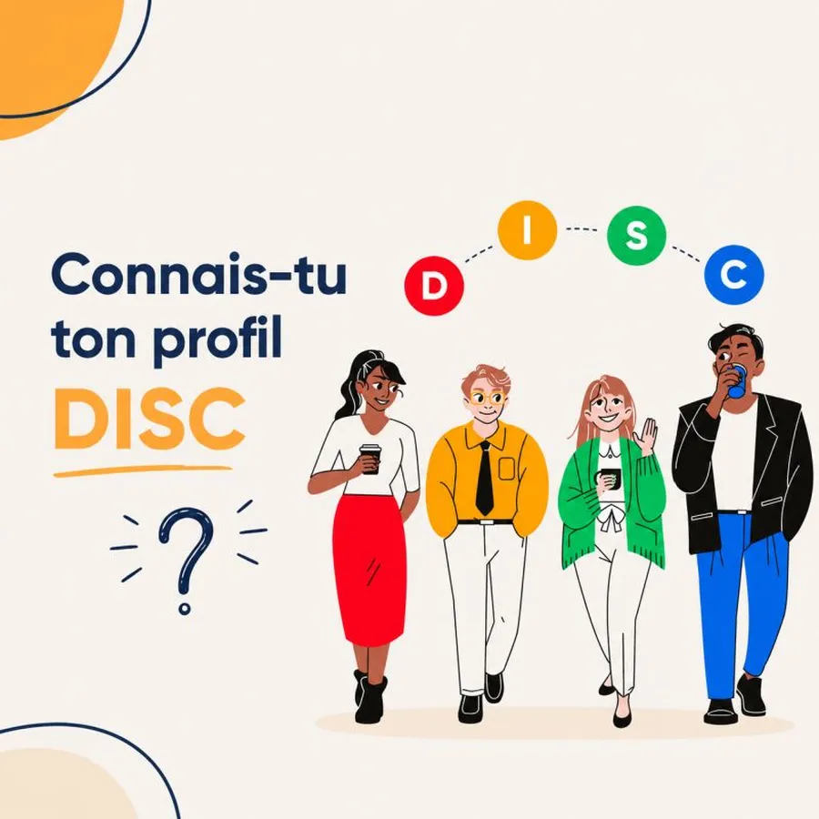 Illustration « Connais-tu ton profil DISC ? » — les 4 profils D, I, S, C.
