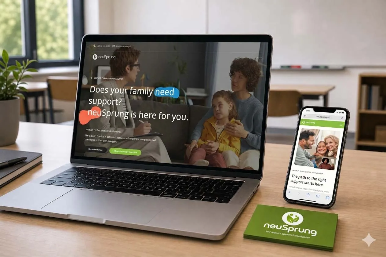 Responsive neuSprung website and rebrand presenting family support services through a warm, accessible, and clearly structured digital experience.