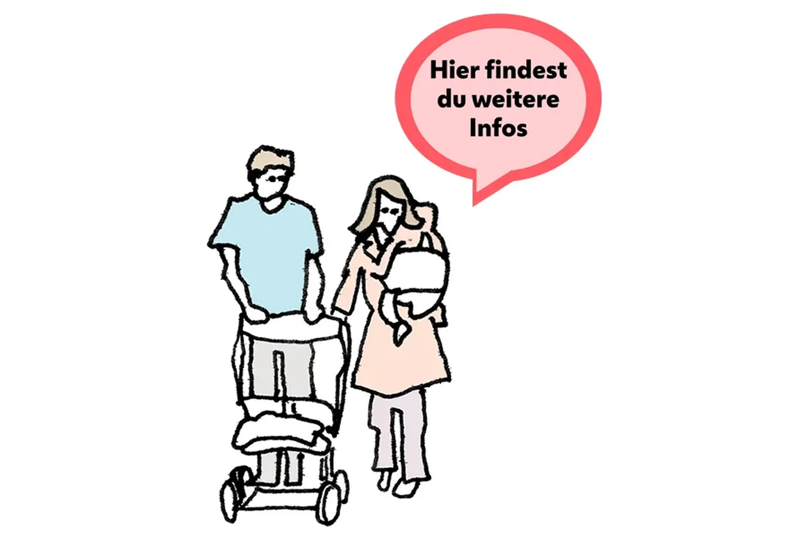 Illustration: Familie mit Kinderwagen