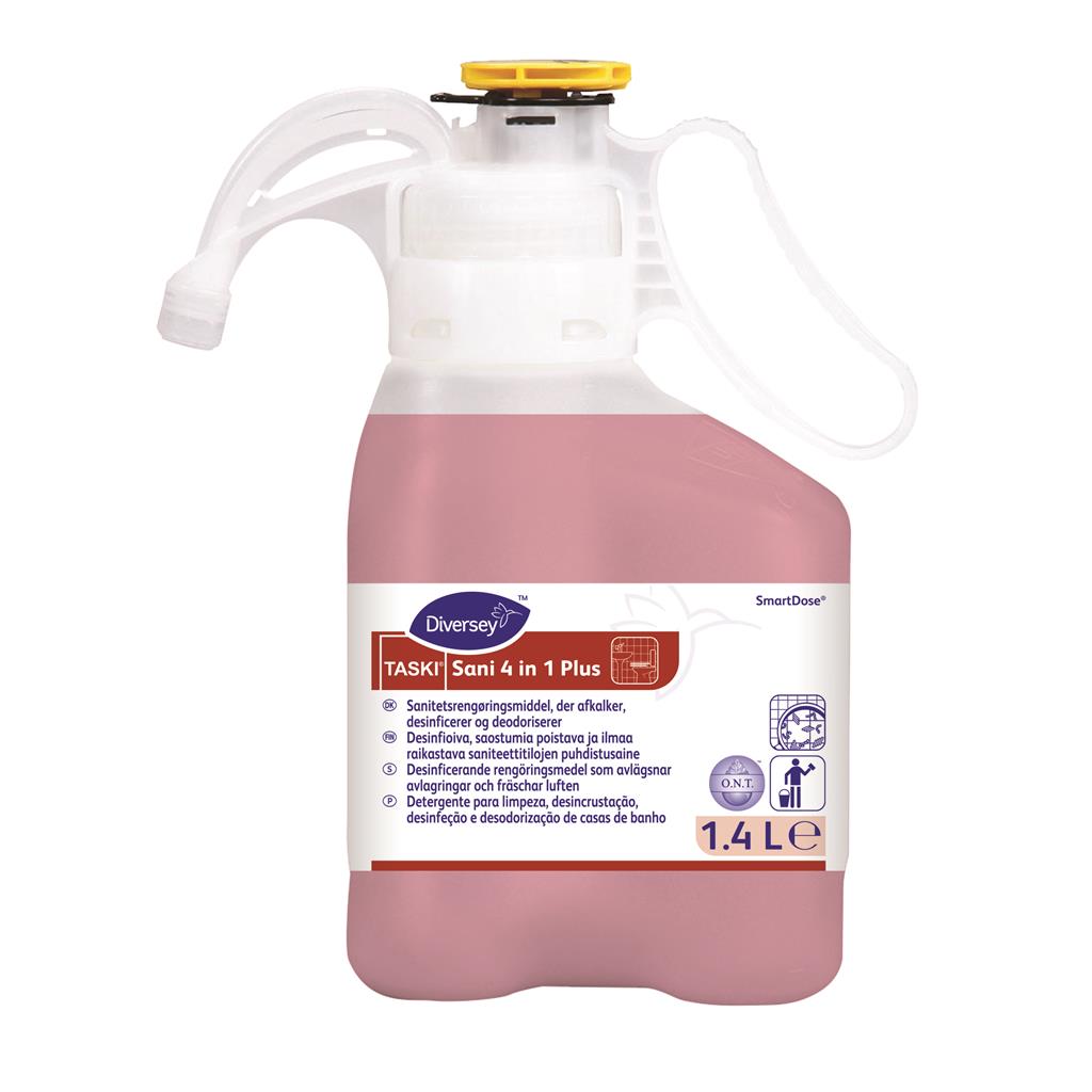 Sanitetsrengøring og kalkfjerner – TASKI Sani 4 in 1 Plus Smartdose 1.4L rengøringsmiddel fra Diversey