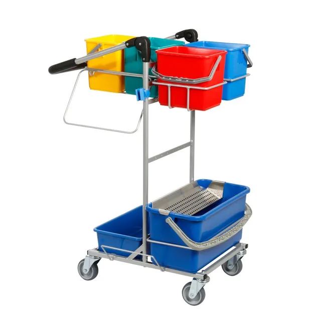 Tina Trolley – ERGO rengøringsvogn med drypsystem og 4 spande – mini udgave