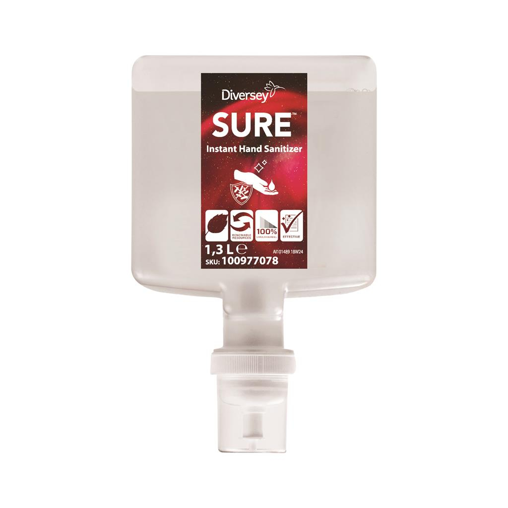 Desinfektionsmiddel til dispenser – Diversey SURE Instant Hand Sanitizer – 4 x 1.3L rengøringsmiddel fra Diversey