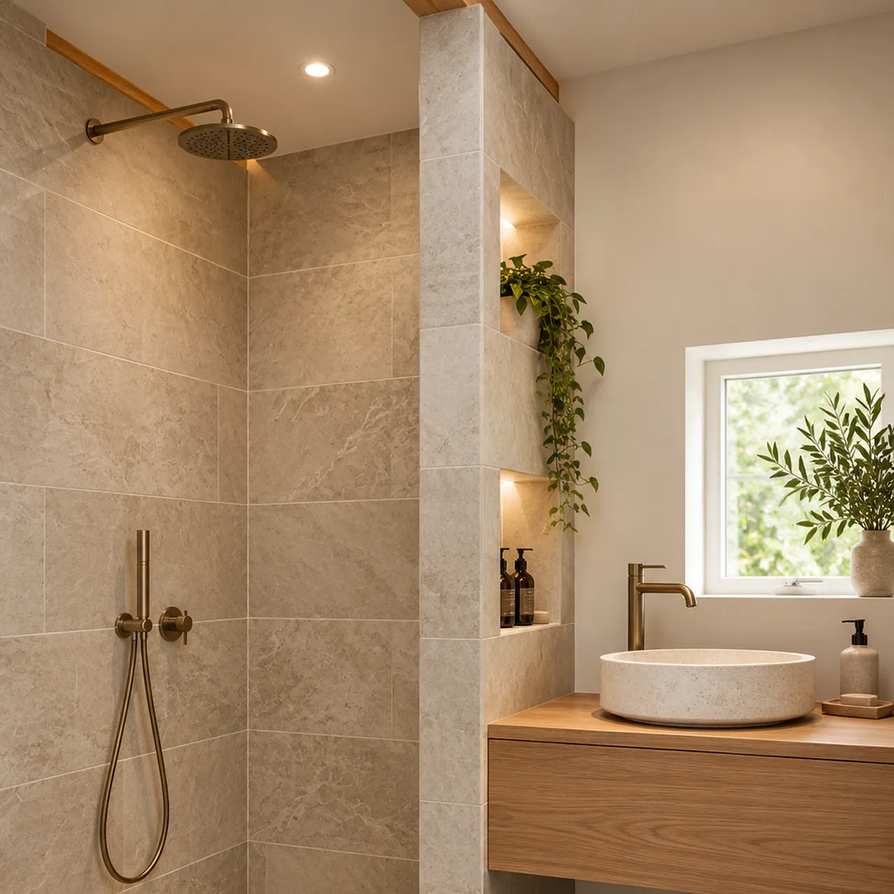 Warme minimalistische spa badkamer 1
