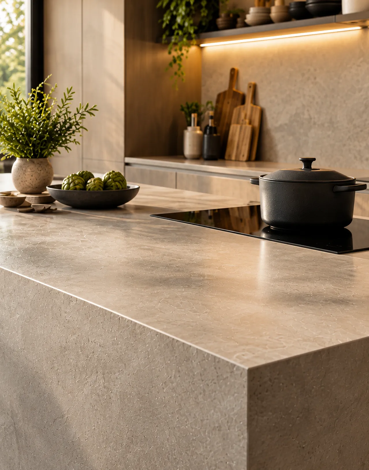 Warme moderne keuken met kookeiland