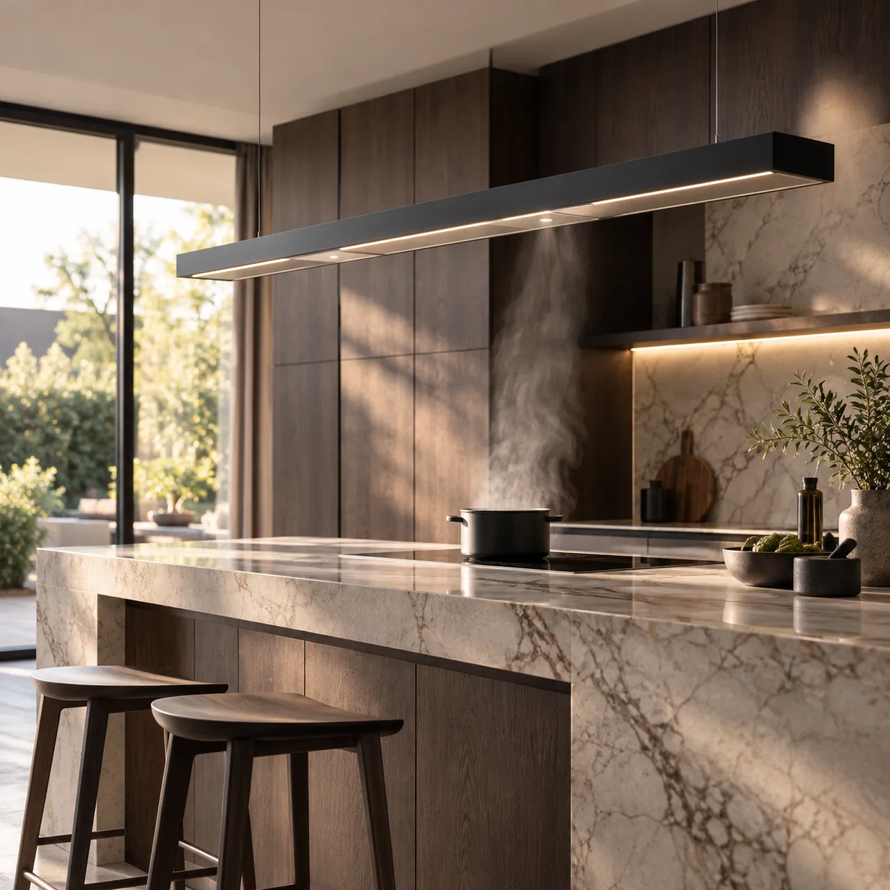 Luxe keuken met zwevende afzuigkap