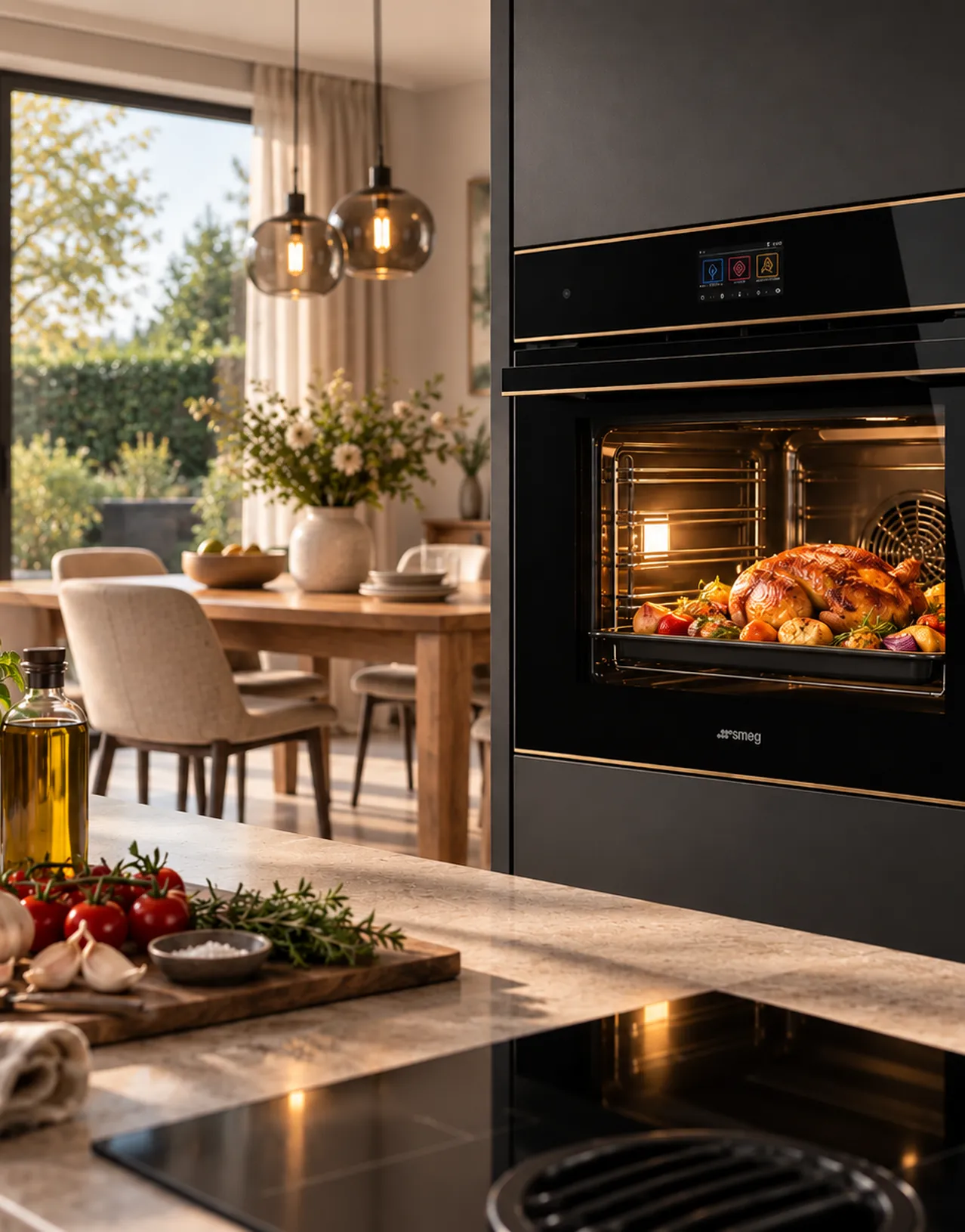 Keuken met geroosterde kip