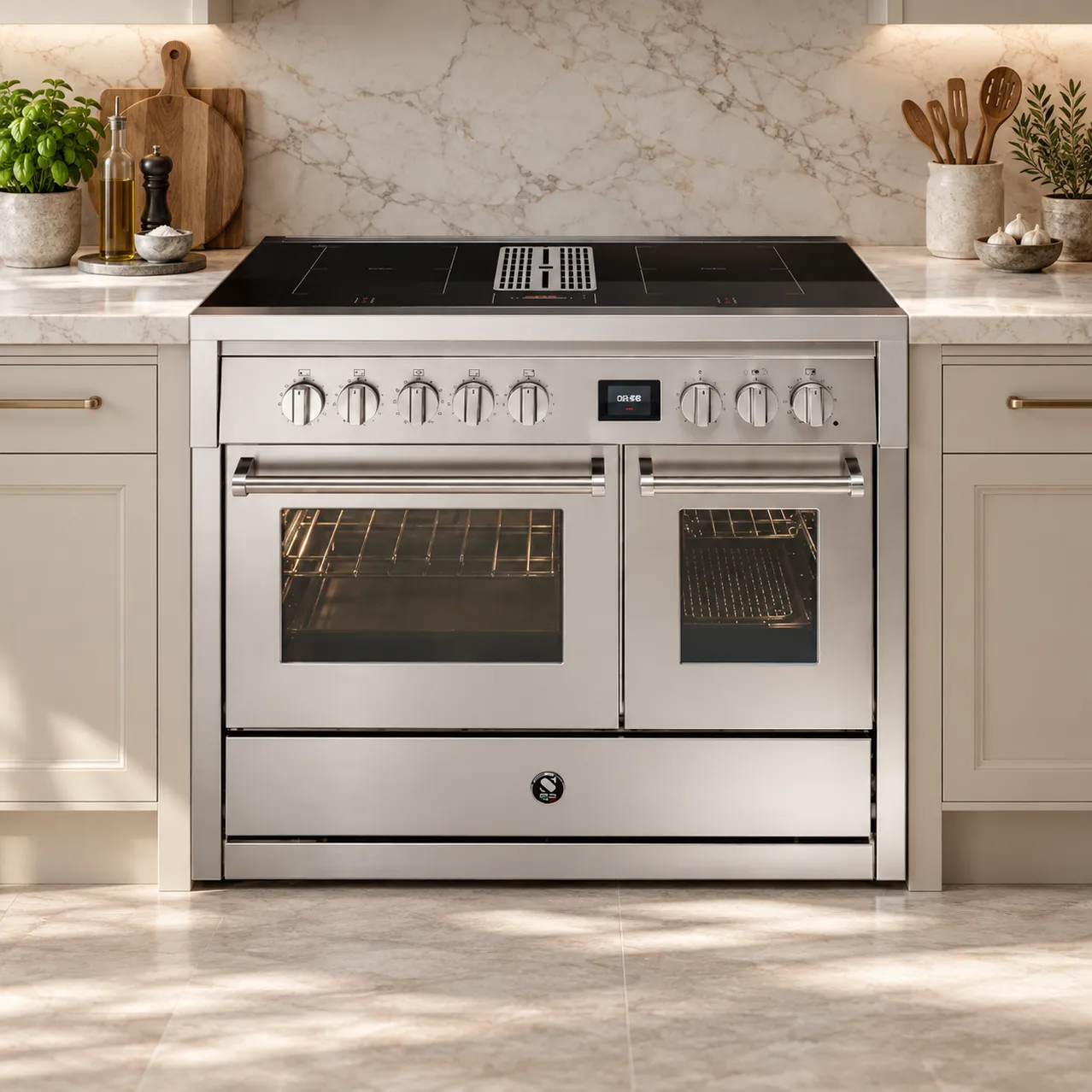 Steel keuken met roestvrijstalen fornuis