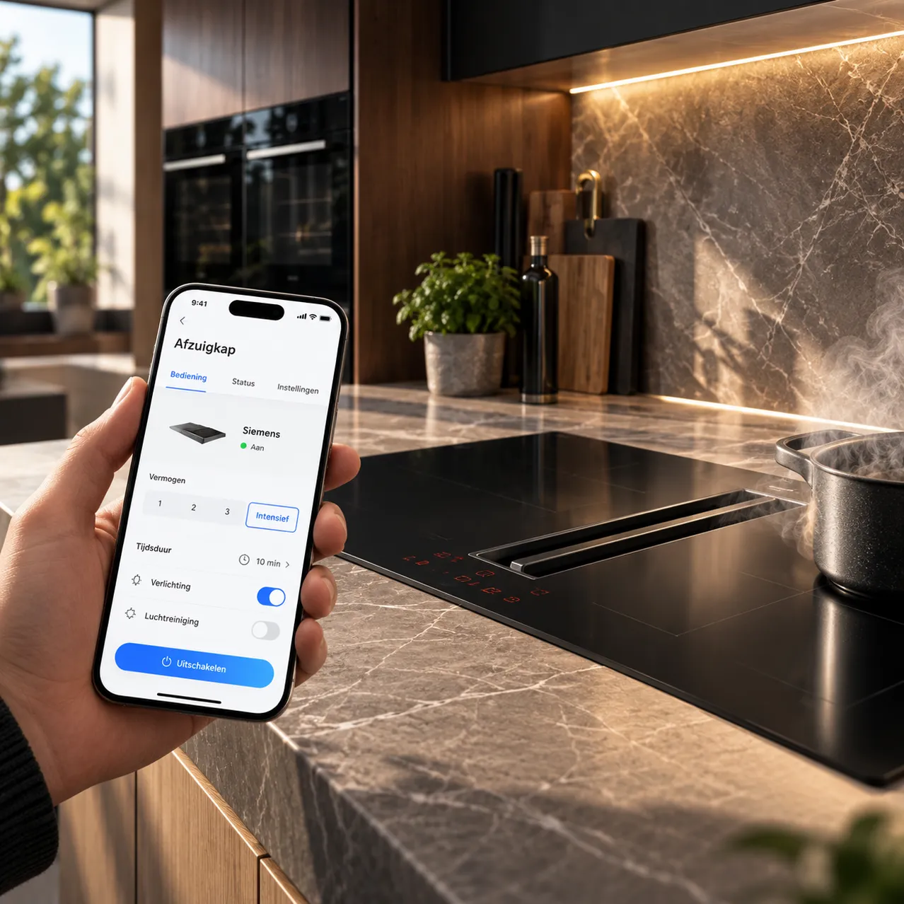 Siemens afzuigkapbediening in moderne keuken