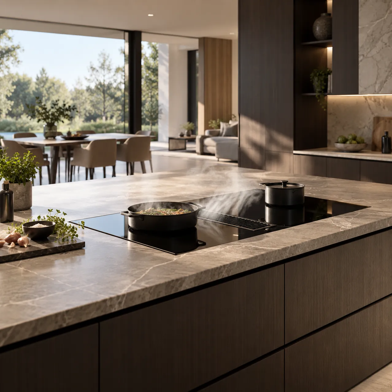 Luxe keuken met geintegreerde kookplaatafzuiging