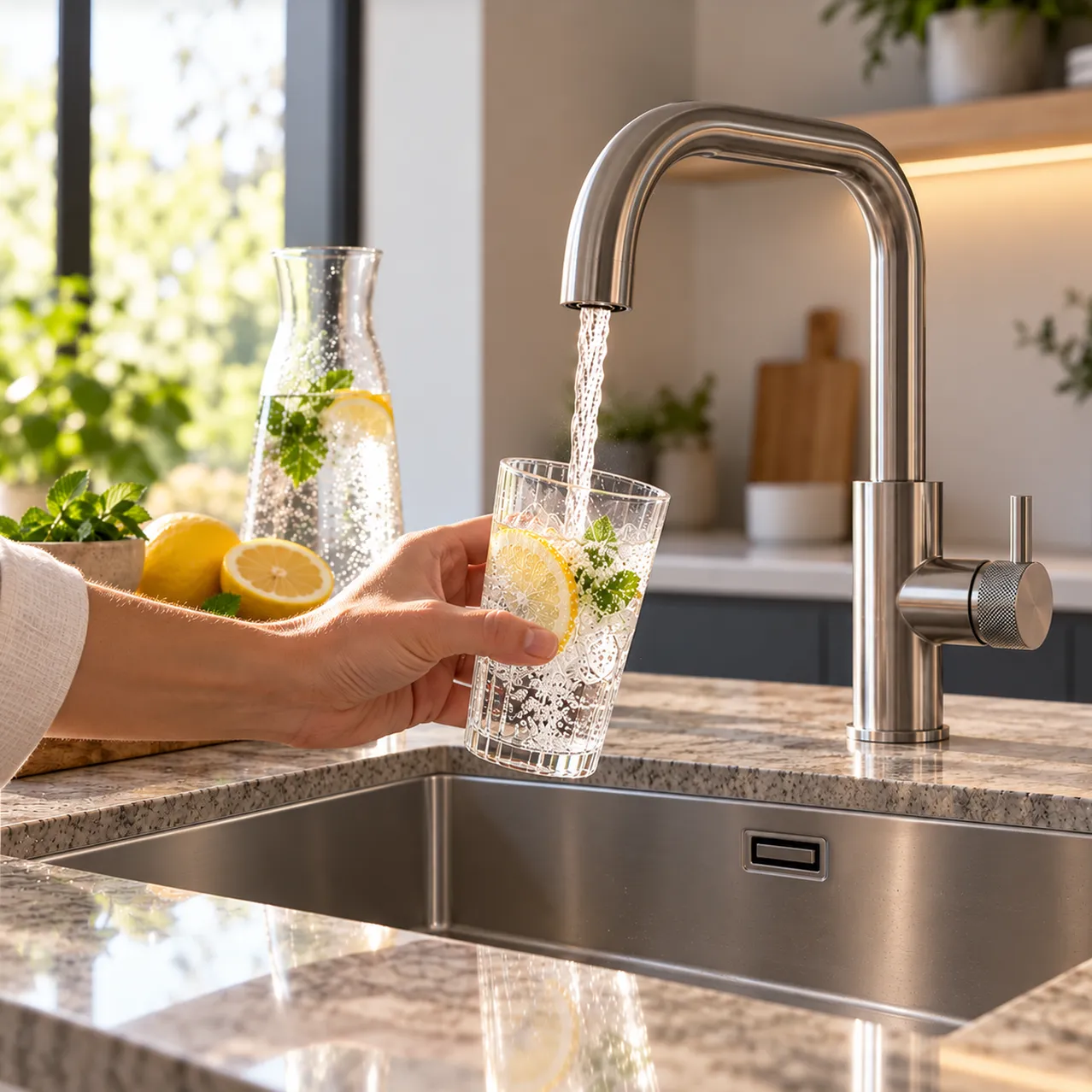 Sprankelend water bij de keukenkraan