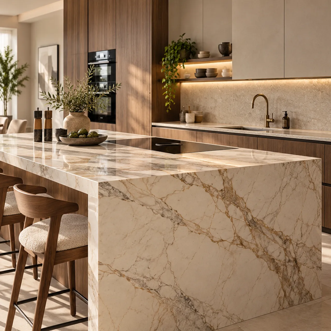 Luxe keuken met marmeren eiland