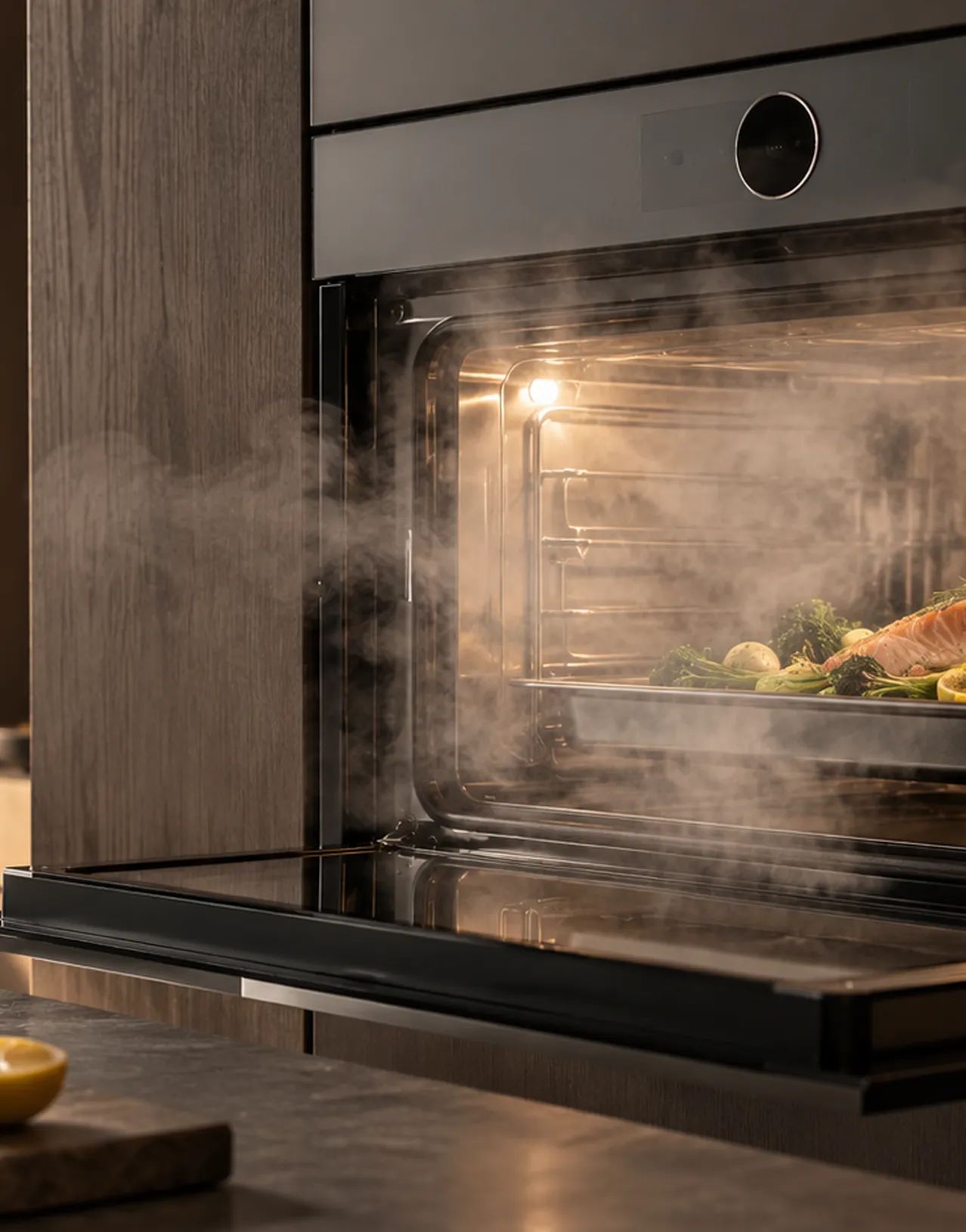 Stoomoven met zalm en groenten