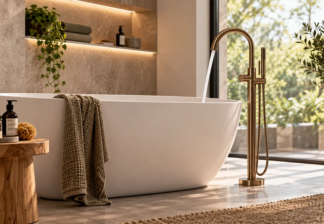 Luxe spa badkamer met vrijstaand bad