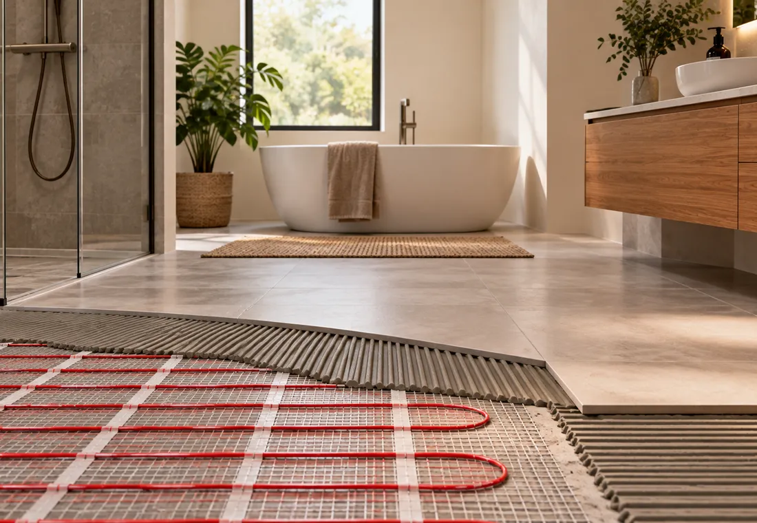 Moderne badkamer met vloerverwarming in aanleg
