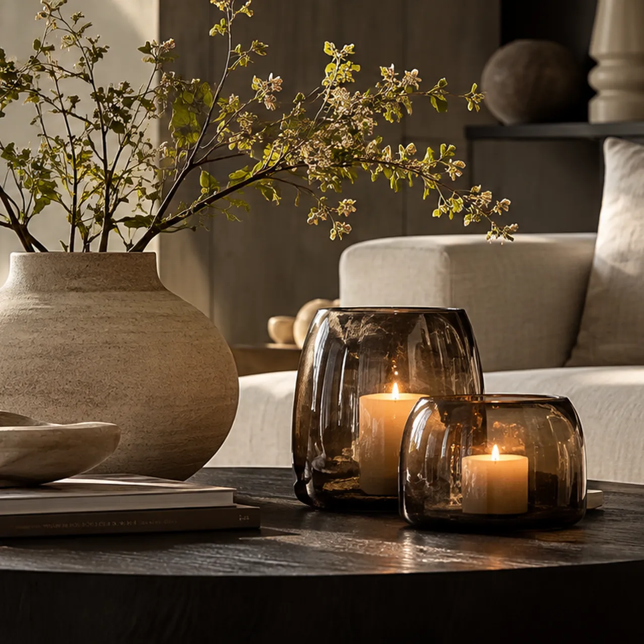 Warme woonkamer met sfeervolle accessoires