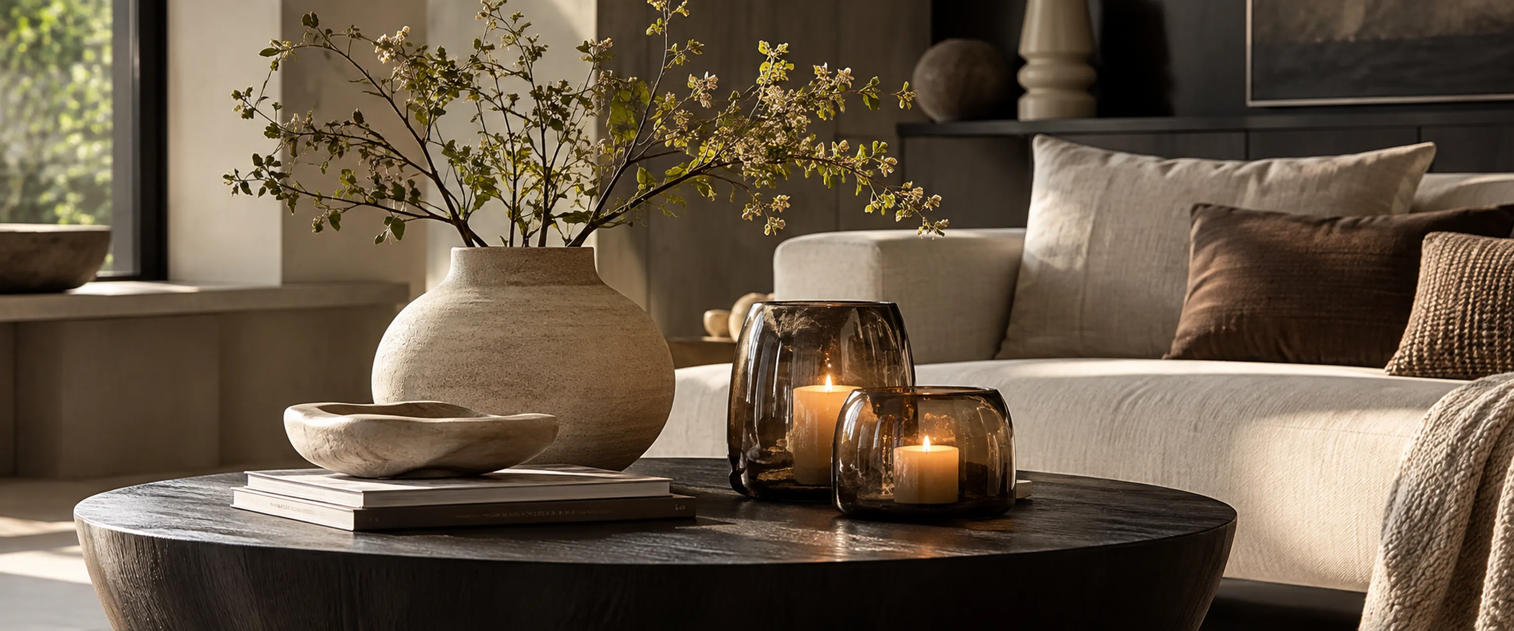 Warme woonkamer met sfeervolle accessoires