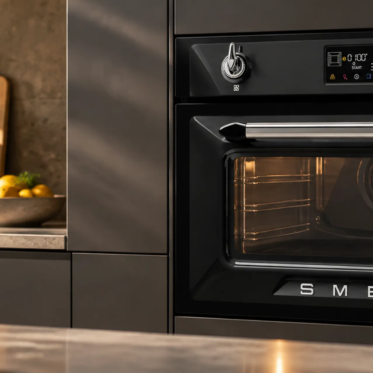 Stijlvolle keuken met zwarte smeg oven