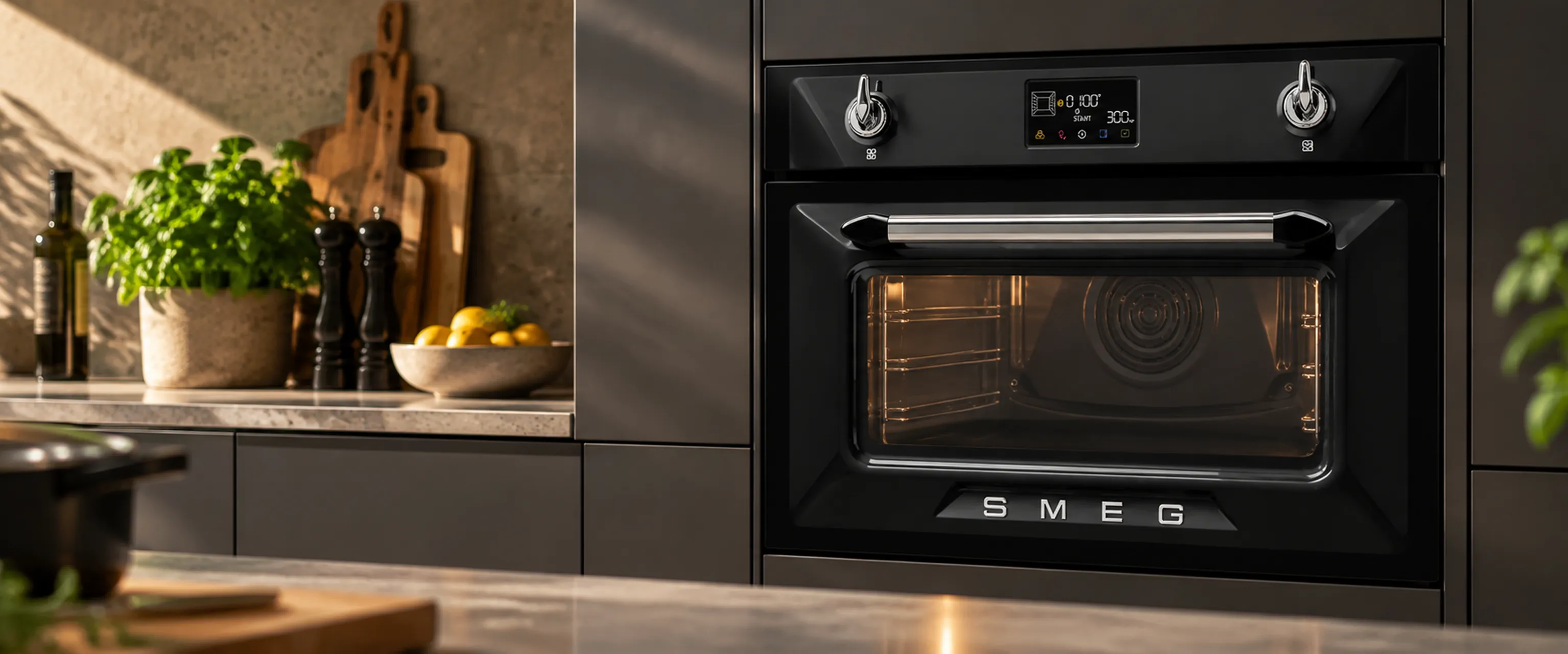 Stijlvolle keuken met zwarte smeg oven