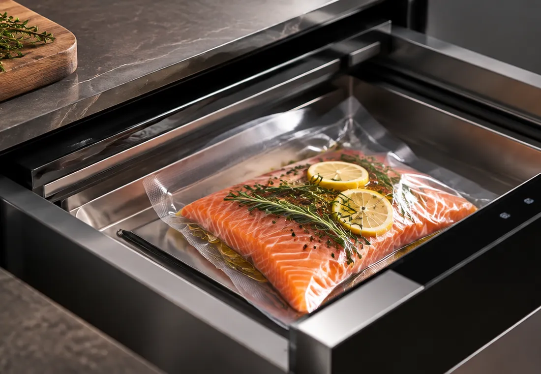 Vacuumverpakt zalm in moderne keuken