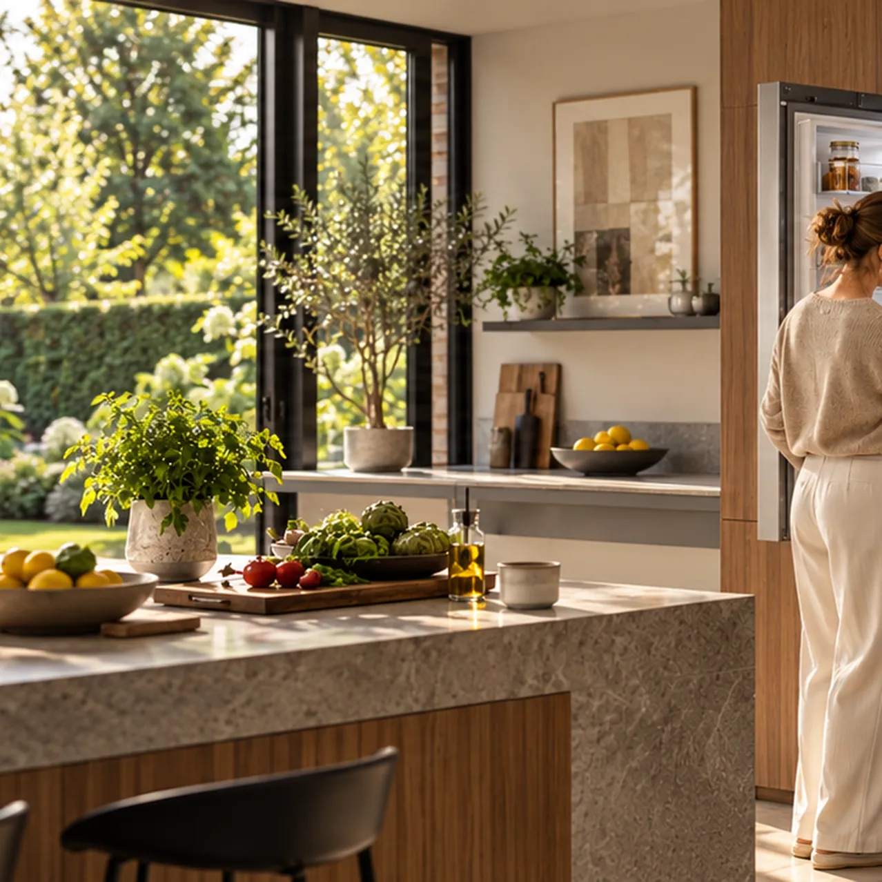 Zonnige keuken met verse groente