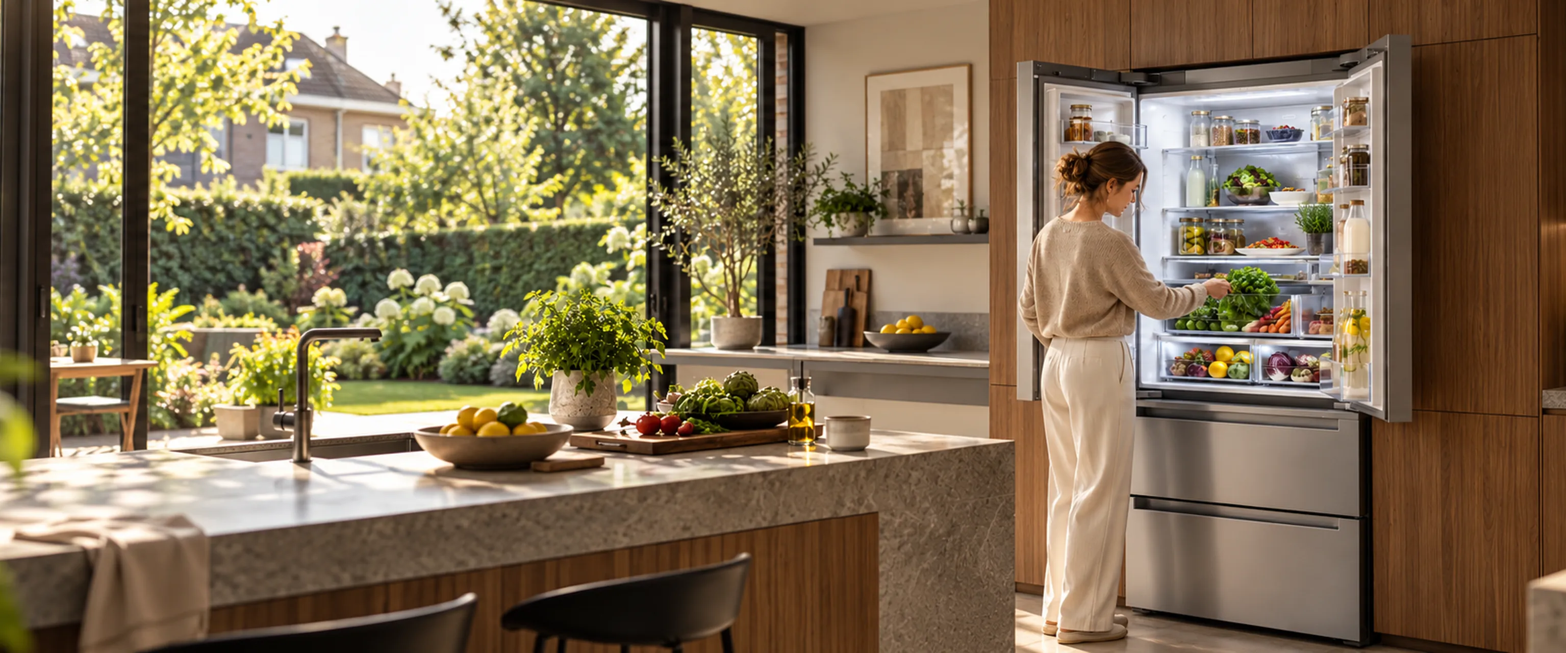 Zonnige keuken met verse groente