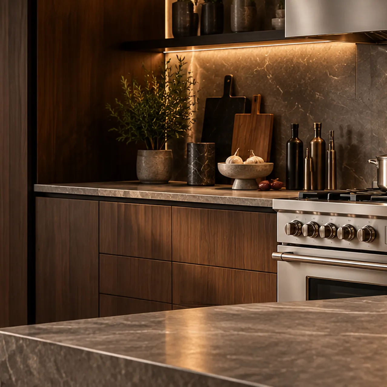 Luxe keuken in warm avondlicht