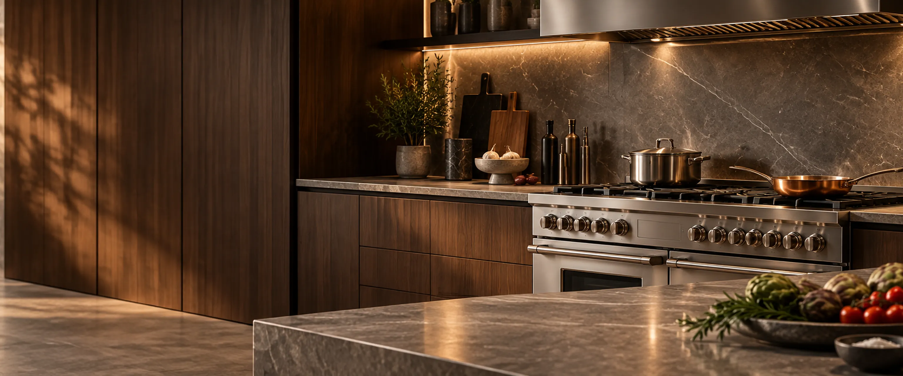 Luxe keuken in warm avondlicht