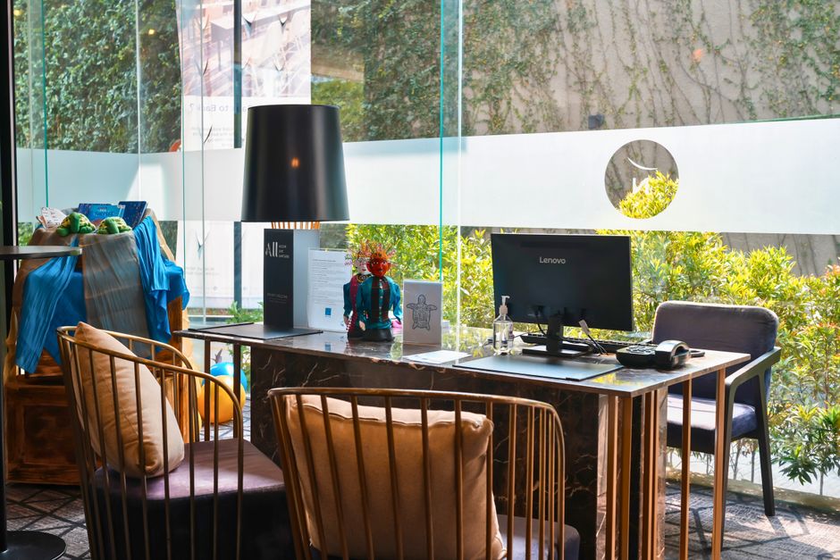 spa reception desk with computer running wellness center software