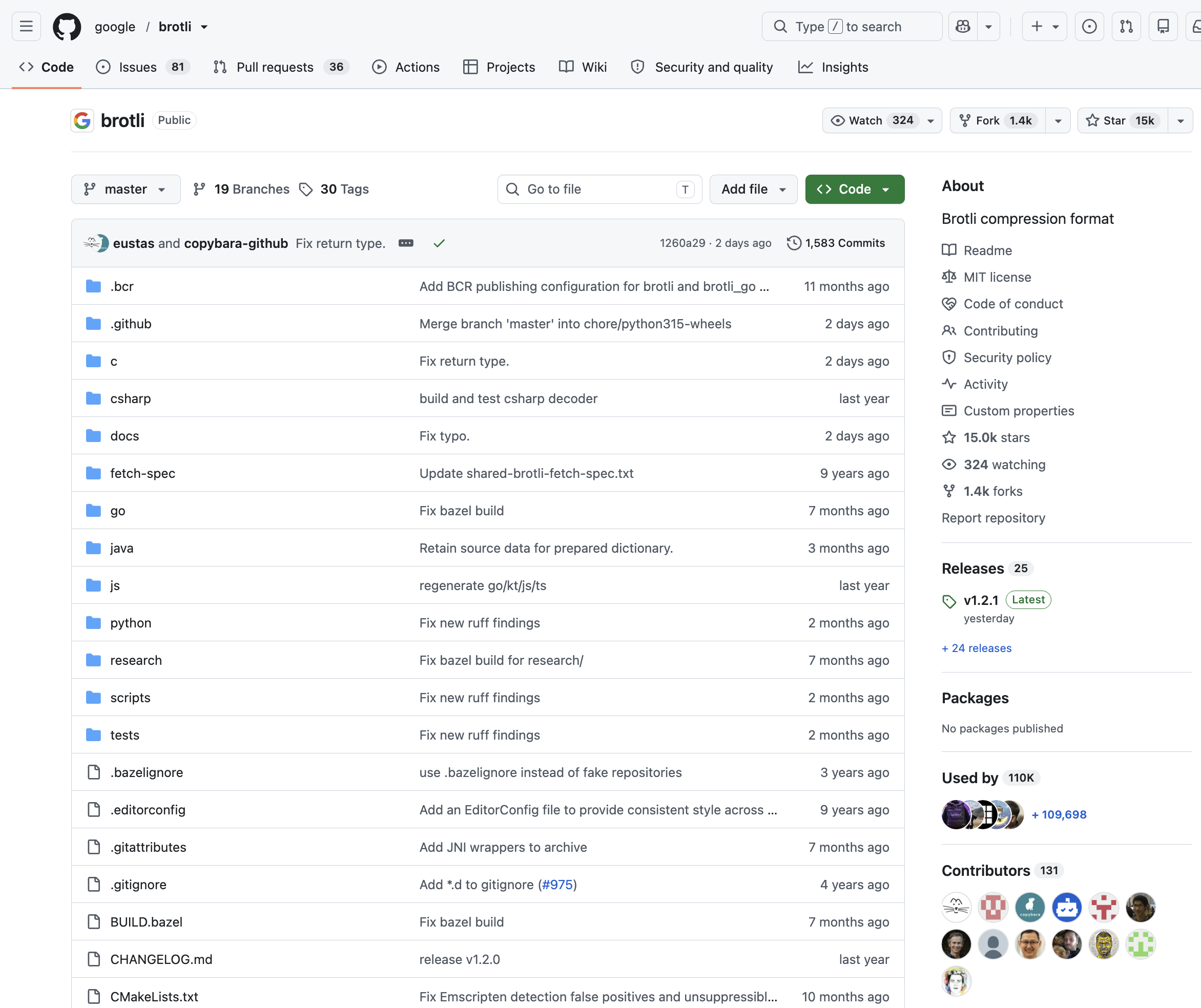 brotli GitHub Repository