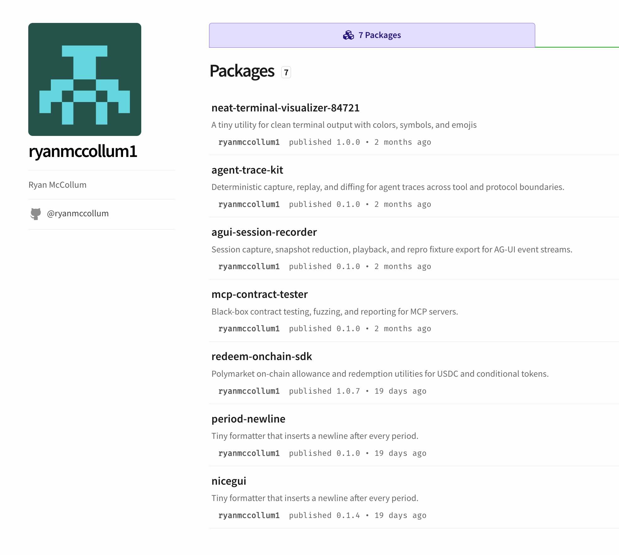 ryanmccollum1 NPM packages