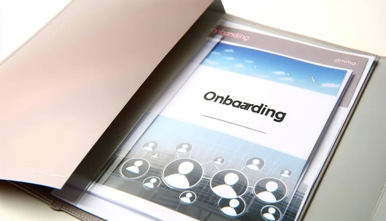 Detailaufnahme einer geöffneten Onboarding-Mappe mit Inhalten für den Start.