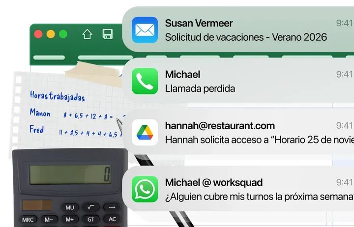 Un cuadrante en papel, una hoja de cálculo y un mensaje de WhatsApp