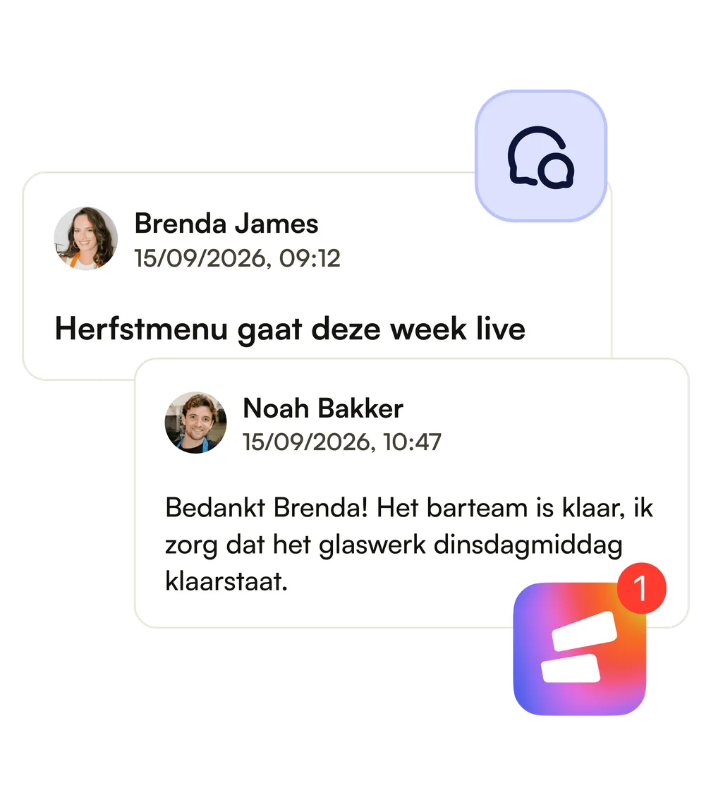 Een nieuwsbericht over het nieuwe herfstmenu, met daaronder de reactie van een collega
