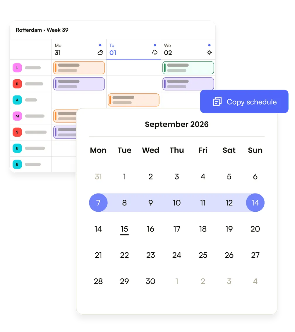 Copiar el cuadrante: la semana del 7 al 14 de septiembre seleccionada en el calendario