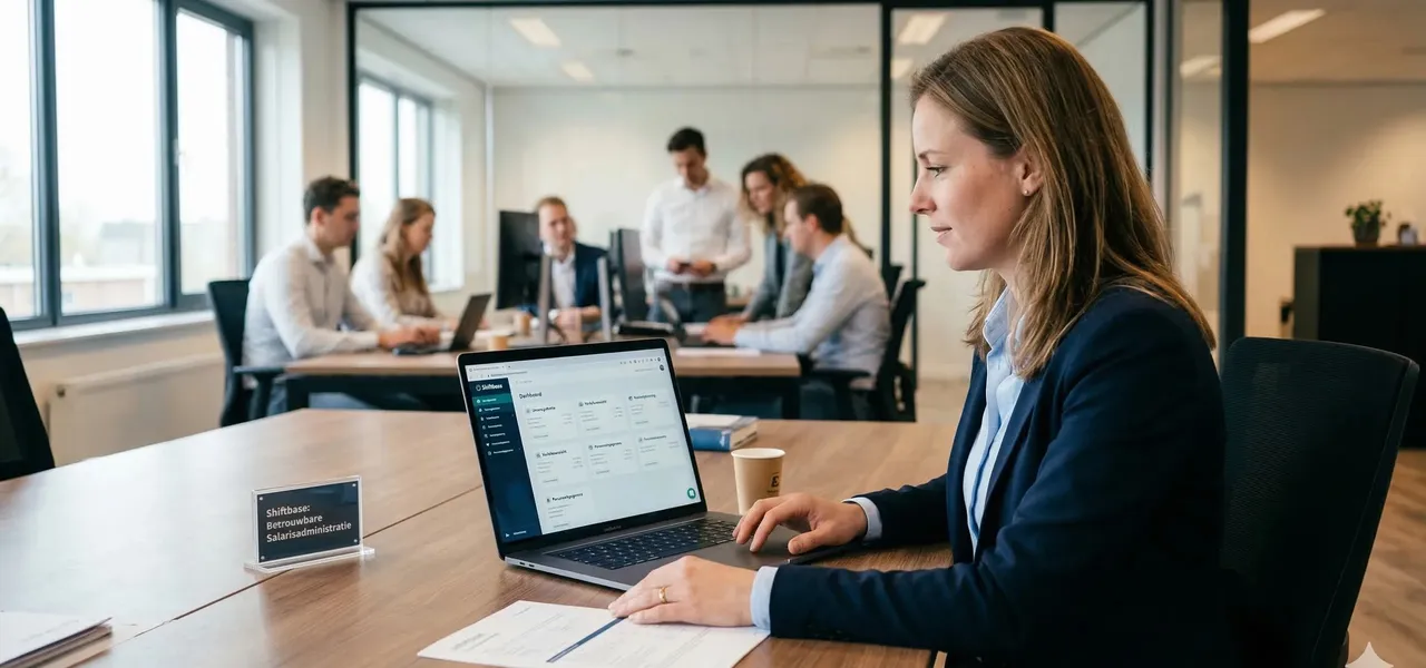 HR-medewerker werkt in het Shiftbase-dashboard aan de salarisadministratie
