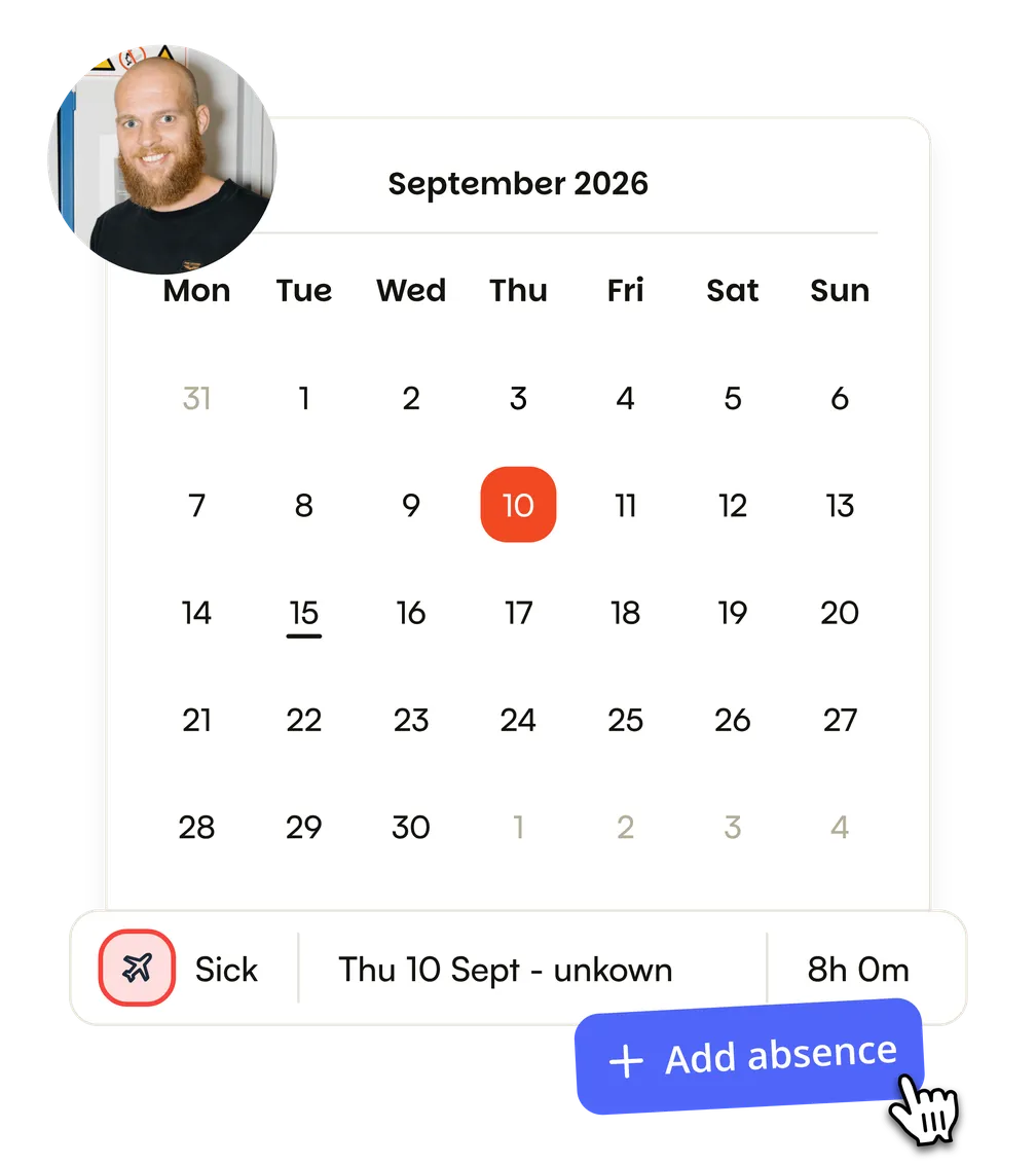 A sick day logged on the month calendar with no end date yet