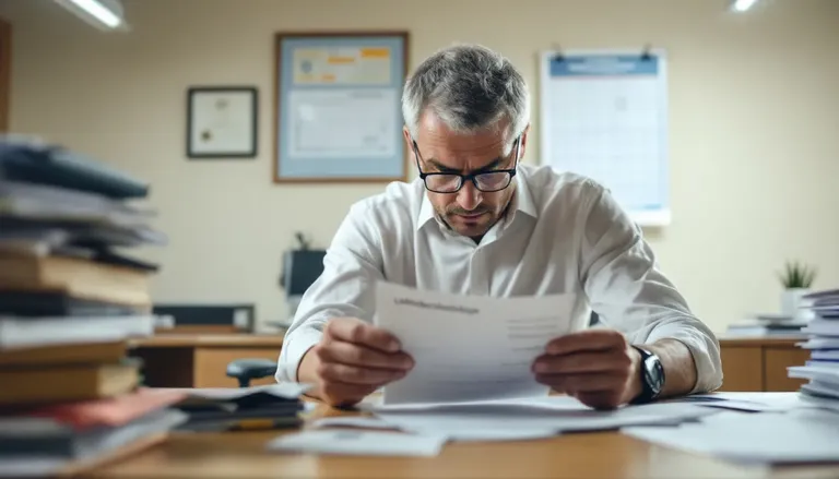 Arbeitgeber prüft Lohnunterlagen und Gehaltsabrechnungen