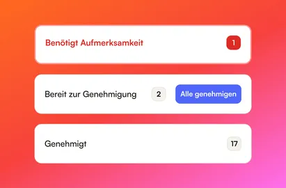 Stundenzettel nach Priorität sortiert: Benötigt Aufmerksamkeit (1), Bereit zur Genehmigung (2) mit der Schaltfläche Alle genehmigen und Genehmigt (17)