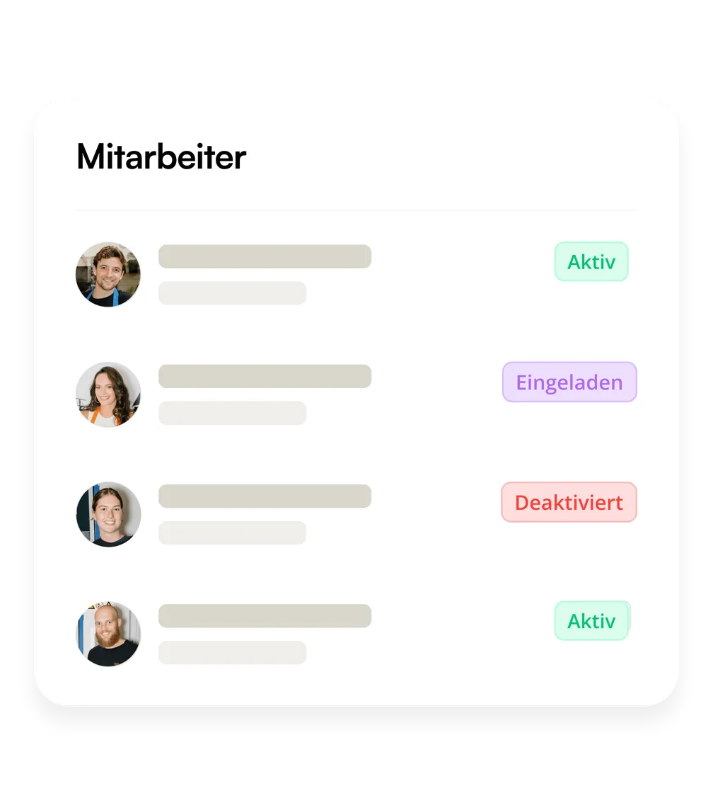 Die Mitarbeiterliste in Shiftbase, mit dem Status neben jedem Namen