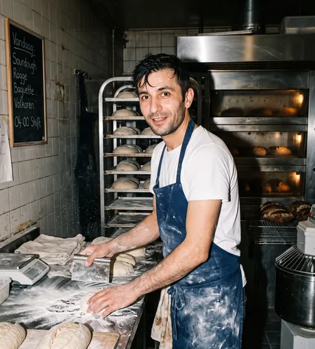 Baker shaping dough during the early shift